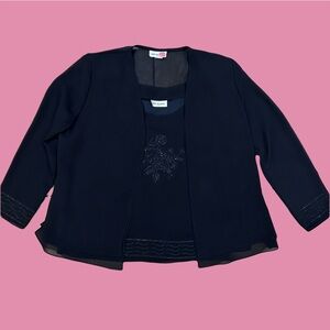 Women’s Black Embroidered Blouse with sheer Blazer